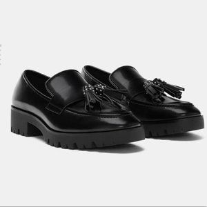 Zara Black Platform Studded Tassel Loafers